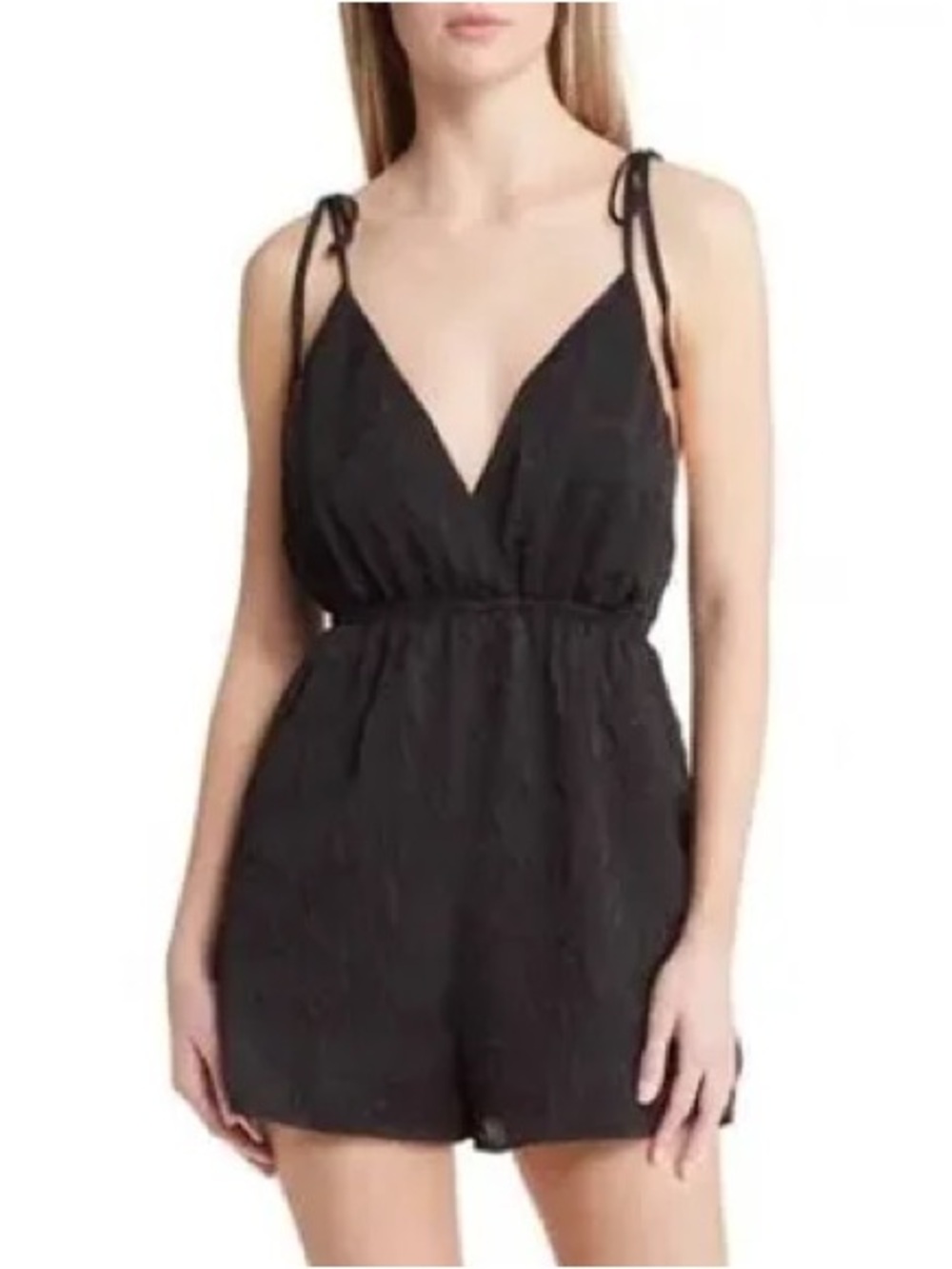 New Open Edit Black Tie-Shoulder Romper